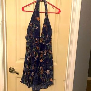 Navy backless floral dress